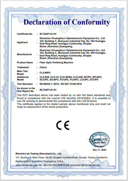 Cina Shenzhen Chuanglixun Optoelectronic Equipment Co., Ltd. Certificazioni