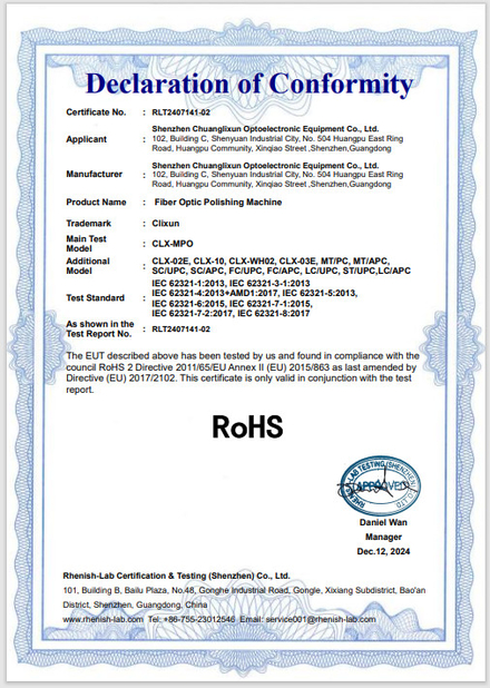 Cina Shenzhen Chuanglixun Optoelectronic Equipment Co., Ltd. Certificazioni
