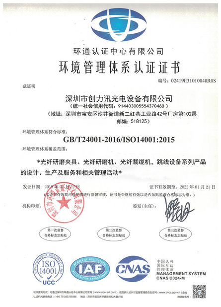 Cina Shenzhen Chuanglixun Optoelectronic Equipment Co., Ltd. Certificazioni